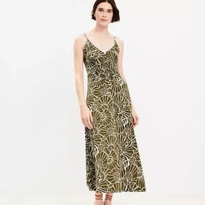 LOFT Shell Ruched Strappy Midi Dress